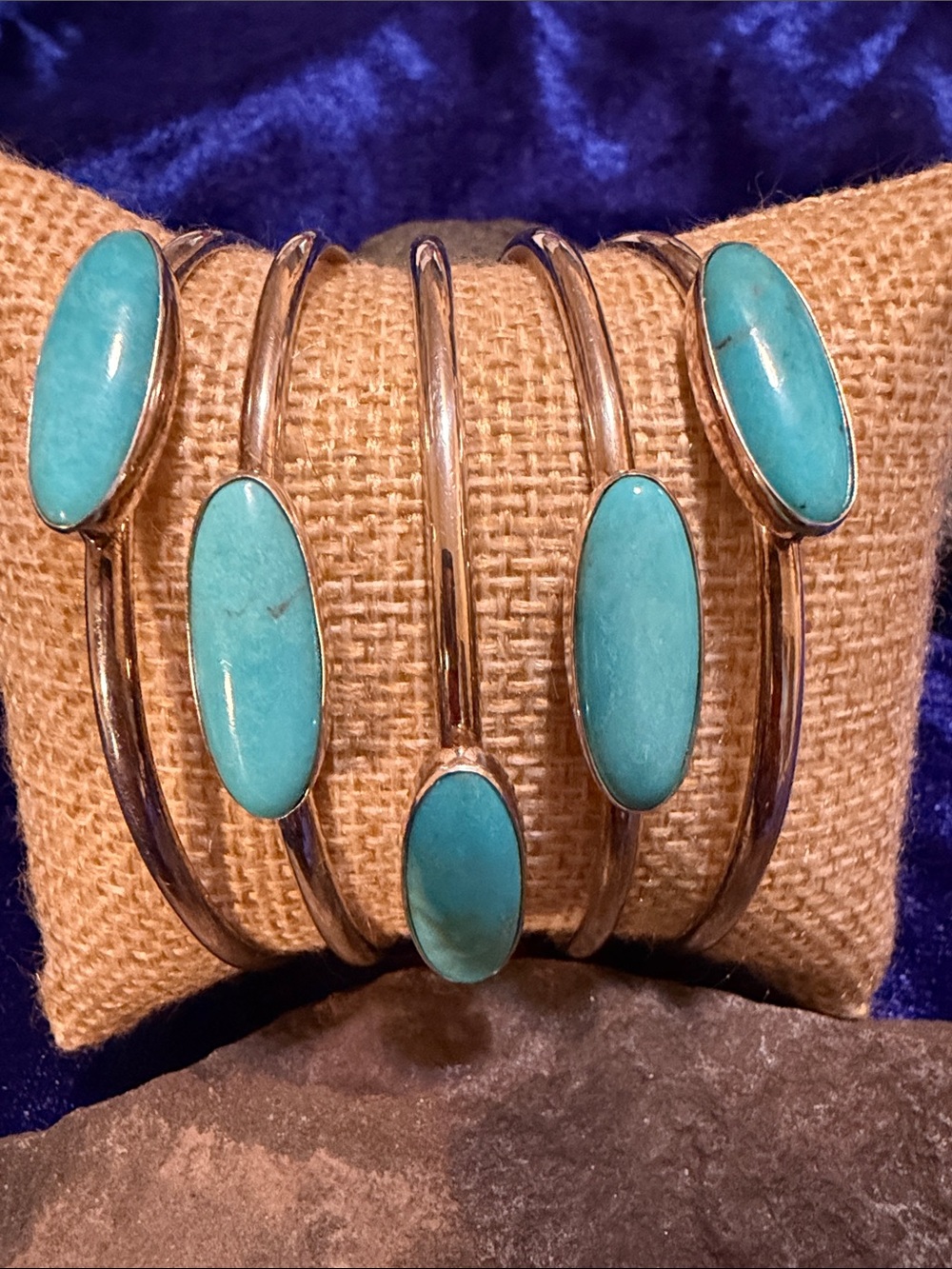 Jay king Desert RoseTurquoise Stone 5-Rail Cuff Bracelet -Sterling(247) 38 grams